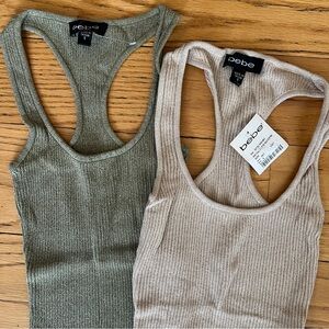 VTG Bebe Women's Ribbed Tank Tops - Green and Beige